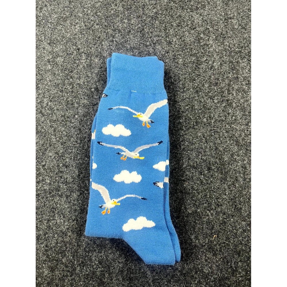Socksmith Mine Now Seagull Crew Socks Mens OSFM Blue Comfort Stretch Bird Clouds
